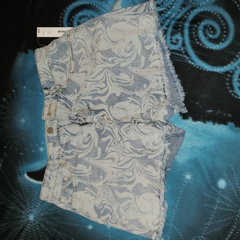 Womens Marble Print Denim Shorts